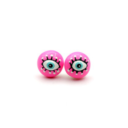 Stud earrings with eye (pink)