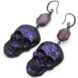 Earrings-Amethyst, skulls