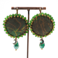 Earrings, Green, Sewn